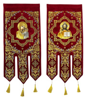 Хоругви красные, бархат, вышивка (иконы вышивка) 60/120 см