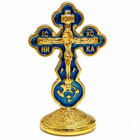 Крест на подставке синий малый (метал) 3/6 см