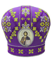 Митра габардин с вышивкой (фиолетовое с желтым) 57,5р