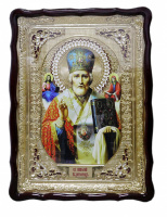 Николай Чудотворец полуриза с эмалью 60х80 см