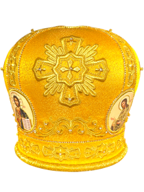 Митра золотистая, парча  (вышивка крест лучи) 58р