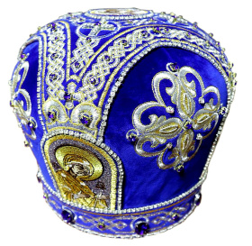 Митра, бархат, синяя,вышивка 57р