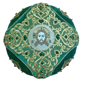 Митра, бархат, зеленая (вышивка золотая) 60р