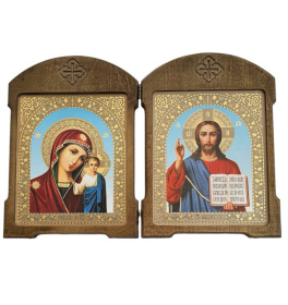 Икона-складень двойник Вседержитель Казанская (мдф) 18/24см