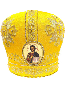 Митра золотистая, парча  (вышивка крест лучи) 57р