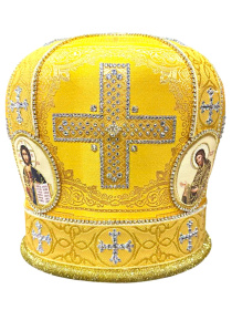 Митра парча стразы (желтая с золотом) 59р