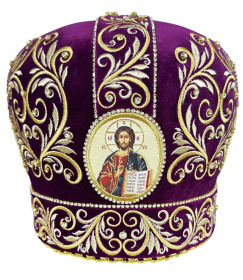 Митра бархат с вышивкой (фиолетовое с золотом) 58р